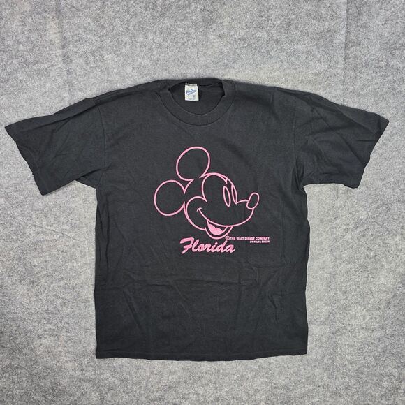 Vintage Disney Mickey Mouse Shirt Mens Large Black Florida Velva Sheen 80s USA - Picture 1 of 5